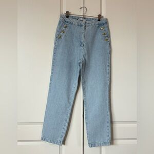 Zara Faded Blue Denim Jeans Gold Pocket Buttons Size L